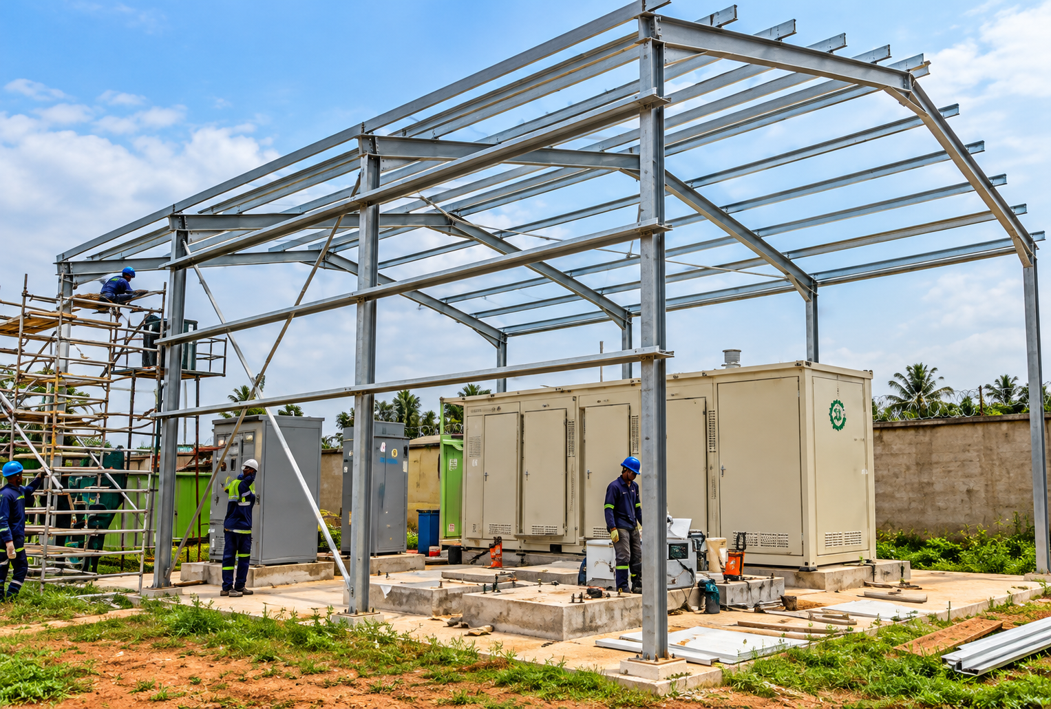 Steel portal frame installation
